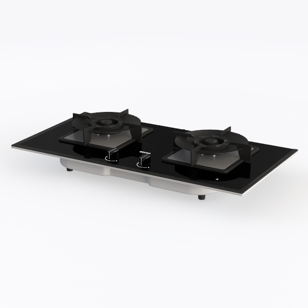 Black Glass Stainless Steel Dual Burner Gas Cooktop 3D Model ...