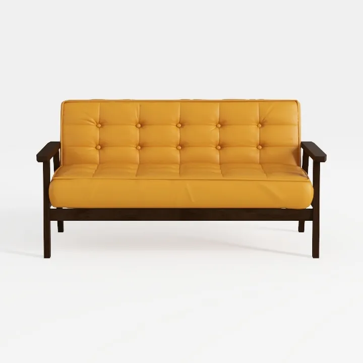 Modern Leather Tufted Wooden Loveseat Sofa 3D Model