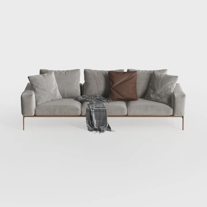 Modern Minimalist Grey Velvet Metal Frame Sofa 3D Model