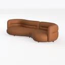Modern Minimalist Tan Leather Tufted Curved Sectional Sofa 3D Model Left 45 Degree View