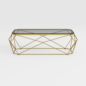 Modern Gold Metal Glass Top Geometric Coffee Table 3D Model