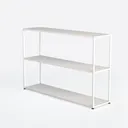 Minimalist White Metal Console Table 3 Tier Open Storage 3D Model Left 45 Degree View