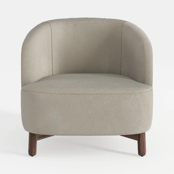Minimalist Fabric Upholstered Barrel Armchair with Solid Wood Legs 3D Model