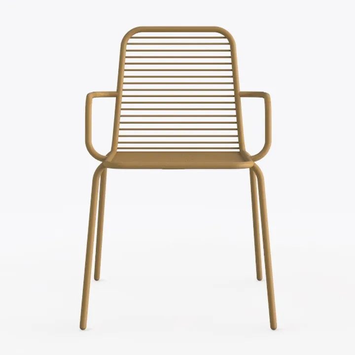 Minimalist Metal Armchair With Slatted Backrest 3D Model
