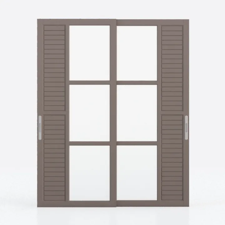 Modern Brown Wood Glass Sliding Door 3D Model
