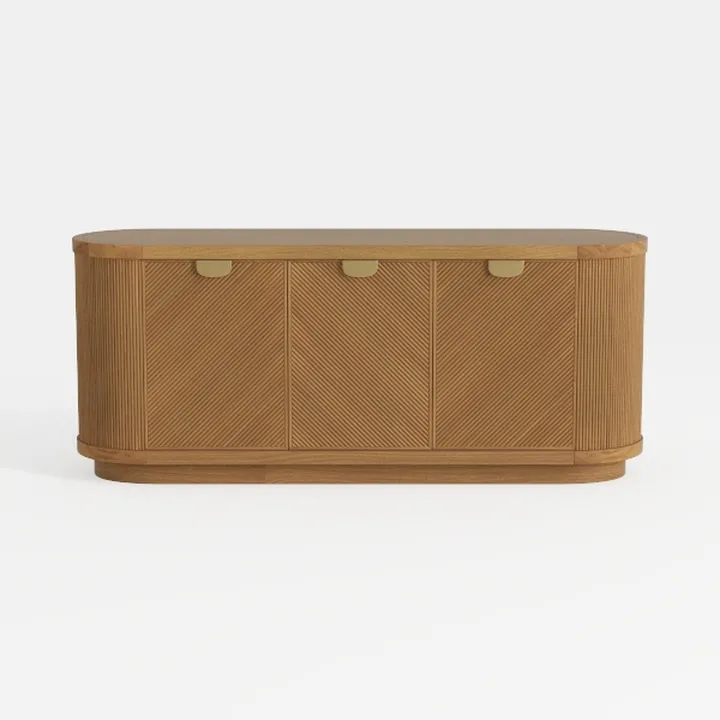 Modern Solid Oak Fluted Sideboard with Brass Hardware 3D Model