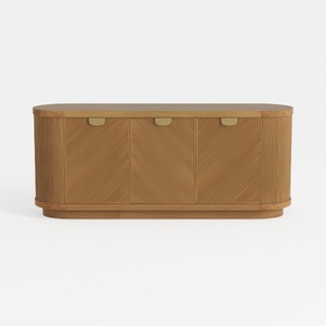 Modern Solid Oak Fluted Sideboard with Brass Hardware 3D Model