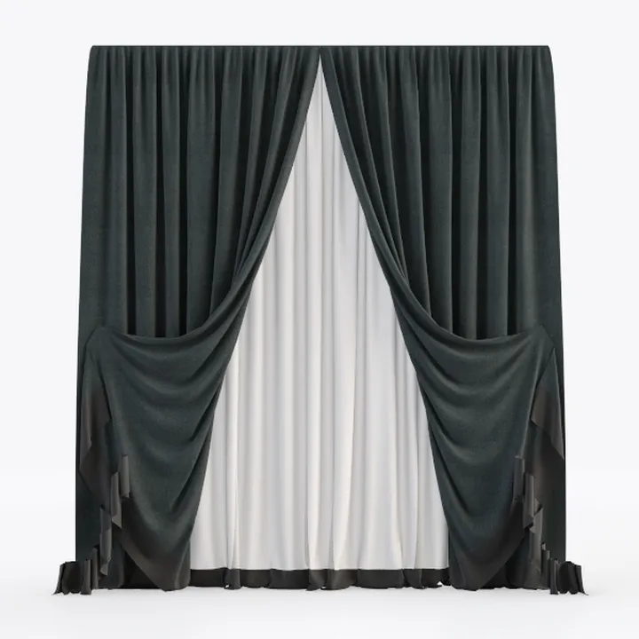 Modern Two Tone Fabric Window Curtains 3D Model