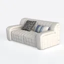 Minimalist Tufted Fabric Loveseat Sofa with Decorative Throw Pillows 3D Model Left 45 Degree View