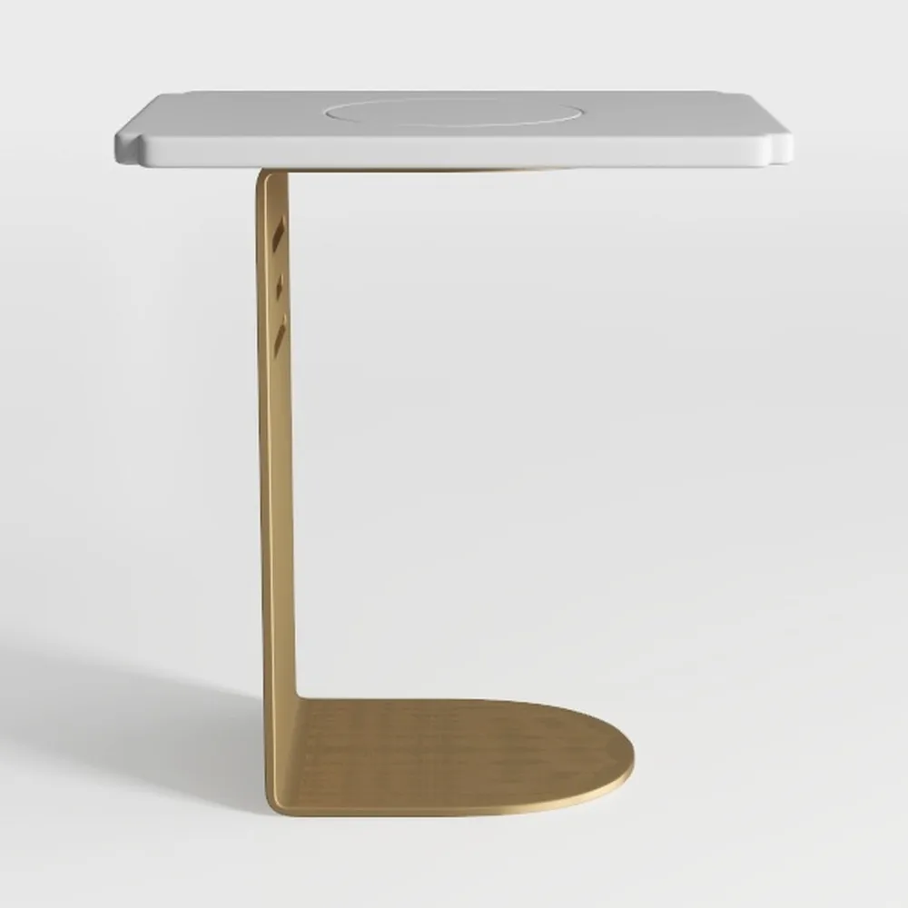 C Shaped End Table Snack Side Table for Couch 