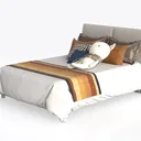 Modern Minimalist Fabric Upholstered King Size Bed 3D Model Left 45 Degree View