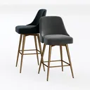 Modern Velvet Brass Bar Stools 3D Model Left 45 Degree View