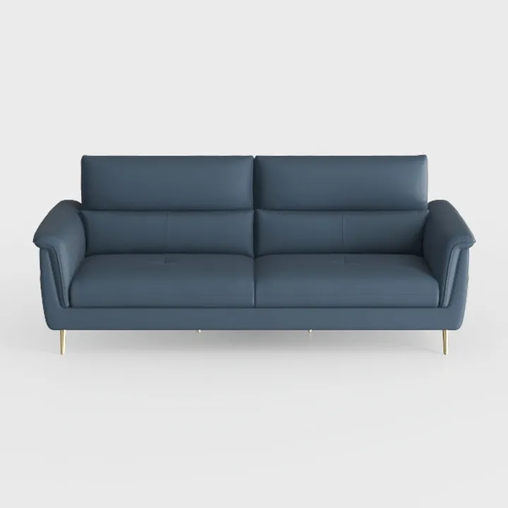 Modern Navy Blue Leather Metal Legged Sofa 3D Model