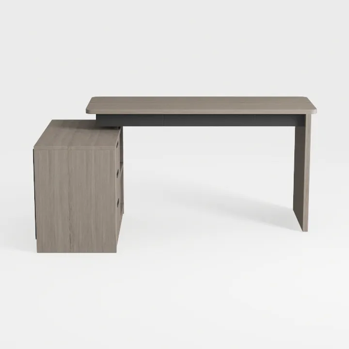 Minimalist Solid Wood L Shaped Office Desk With Storage Cabinet 3D Model