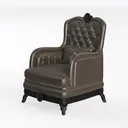 Vintage Tufted Leather Armchair With Carved Wood Accents 3D Model Left 45 Degree View