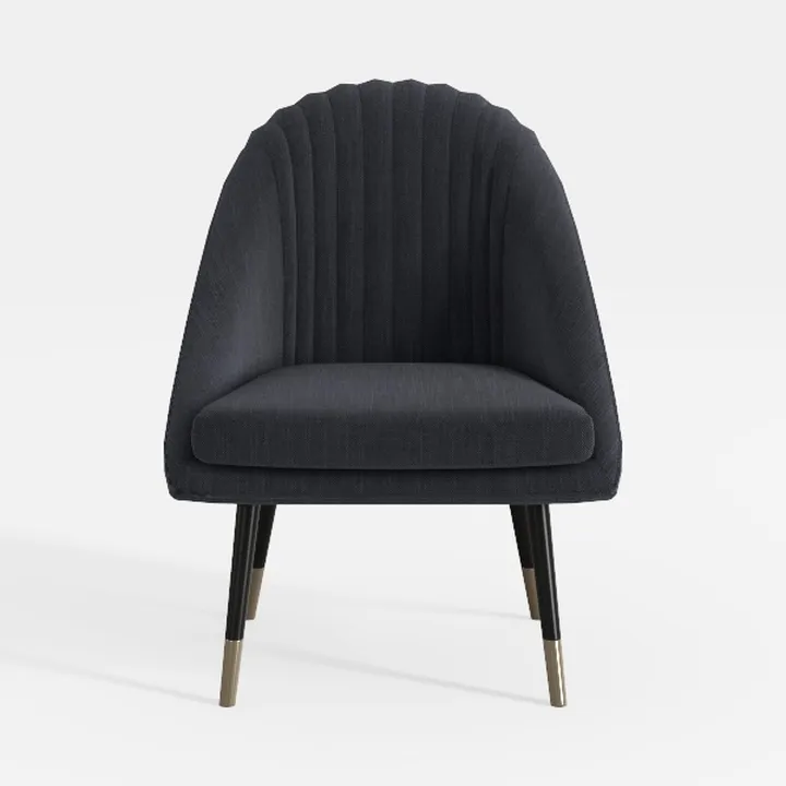 Modern Channel Tufted Fabric Armchair With Metal Accent Legs 3D Model