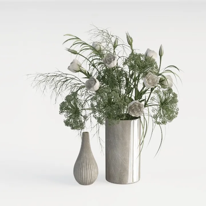 Minimalist Ceramic Vase with White Rose Floral Arrangement 3D Model