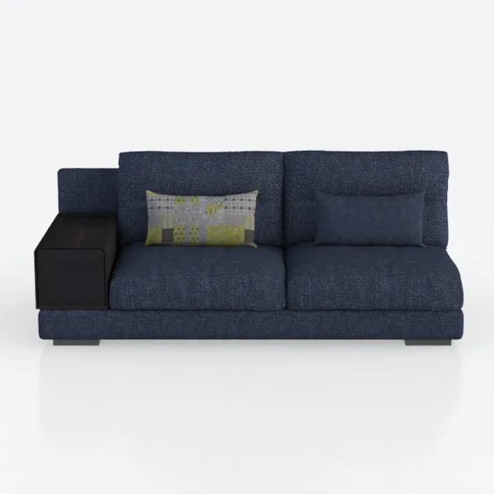 Modern Navy Fabric Left Chaise Sectional Sofa with Side Table 3D Model