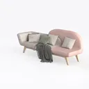 Modern Two Tone Fabric Loveseat Sofa With Decorative Pillows Throw Blanket 3D Model Left 45 Degree View