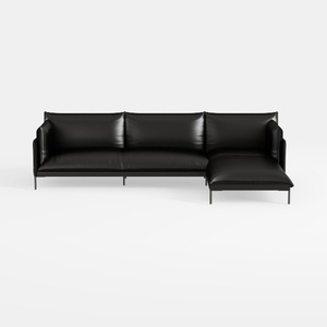 Modern Black Leather L Shaped Sectional Sofa 3D Model