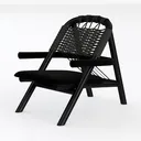 Juneau Black Wood/Black Leather Arm Chair Left 45 Degree View