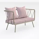 Modern Pink Fabric Metal Frame Loveseat 3D Model Right 45 Degree View