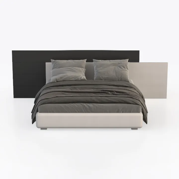 Modern Minimalist Two Tone Fabric Platform Bed 3D Model