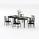 Modern Black Solid Wood 6 Seater Dining Table and Chair Set 3D Model Left 45 Degree View