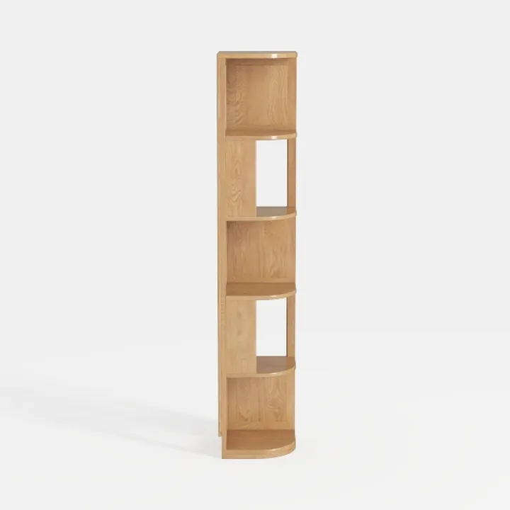 Minimalist Solid Oak Corner Bookshelf Open Storage Display 3D Model