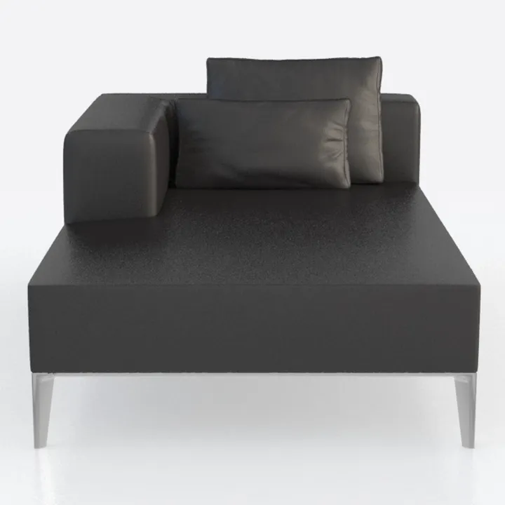 Modern Black Leather Left Arm Chaise Lounge 3D Model