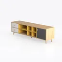 Modern Solid Wood Multicolor TV Stand With Storage Open Shelves 3D Model Left 45 Degree View
