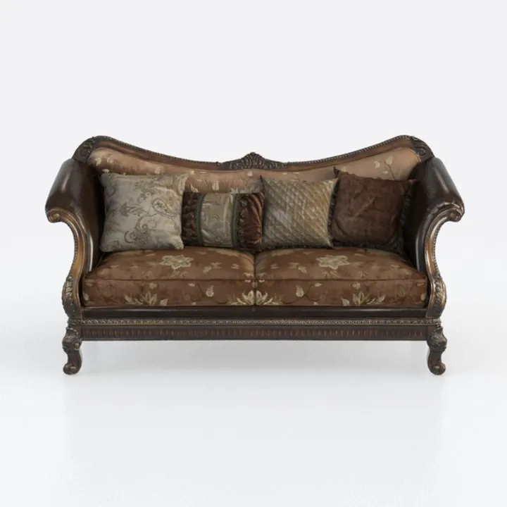 Vintage Solid Wood Fabric Upholstered Luxury Sofa 3D Model