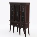 Classic Vintage Dark Walnut Glass Front Display Cabinet 3D Model Left 45 Degree View