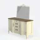 French Vintage Solid Wood Vanity Dresser with Wall Mirror 3D Model Left 45 Degree View