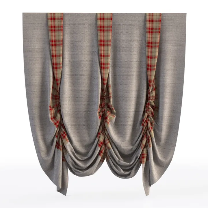 Tartan Plaid Linen Fabric Curtain Drapes 3D Model