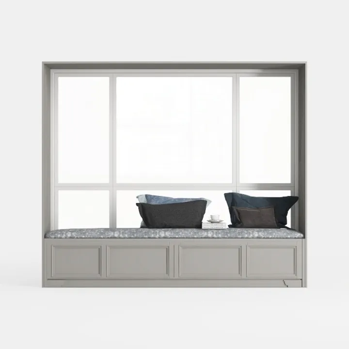 Minimalist Solid Wood Window Bench with Fabric Cushion 3D Model