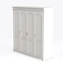 Classic White Solid Wood 4 Door Wardrobe with Gold Hardware 3D Model Left 45 Degree View
