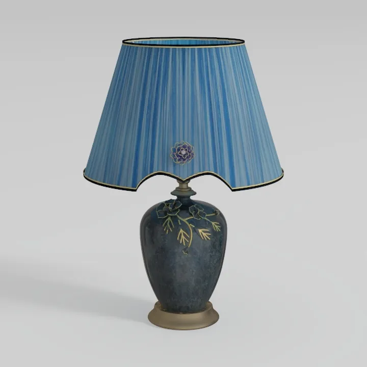 Vintage Ceramic Fabric Table Lamp with Floral Details 3D Model