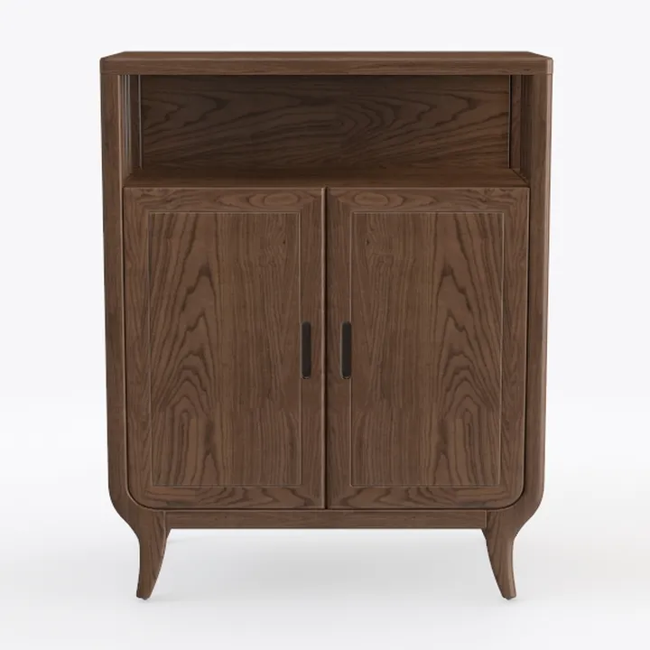 Minimalist Solid Oak Wood Double Door Storage Cabinet 3D Model