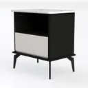 Modern Marble Top Black Solid Wood Nightstand 3D Model Left 45 Degree View