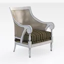 Modern White Wood Cane Fabric Accent Armchair 3D Model Right 45 Degree View