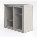 Minimalist White Sliding Glass Door Display Cabinet 3D Model Left 45 Degree View