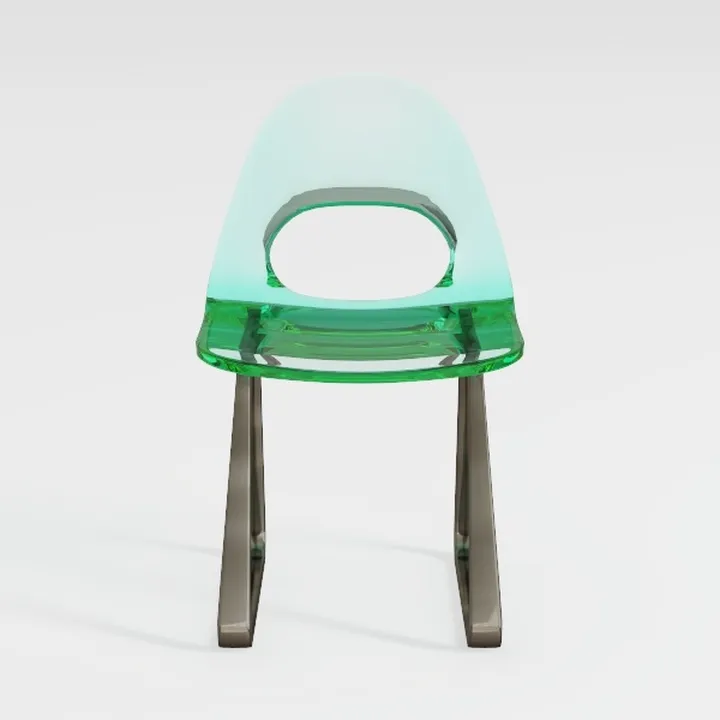 Sedia moderna in plastica trasparente con struttura cromata per soggiorno, camera da letto, cucina e uso esterno, verde, 44 x 54 x 77 cm