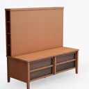 Minimalist Solid Wood Storage Bench With Back Panel 3D Model Right 45 Degree View