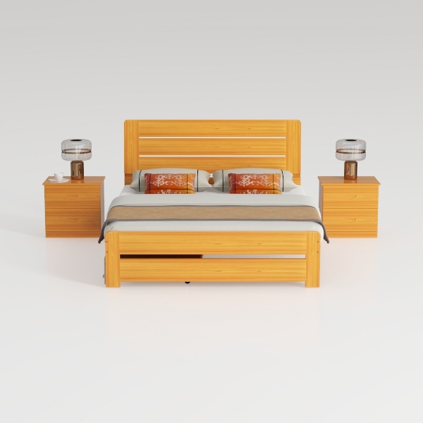 NTC Ruby Wooden Bed Frame with Headboard, Solid Oa