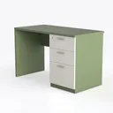 Minimalist Two Tone Solid Wood Office Desk with Drawers 3D Model Left 45 Degree View