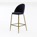 Modern Navy Velvet Gold Metal Bar Stool 3D Model Left 45 Degree View
