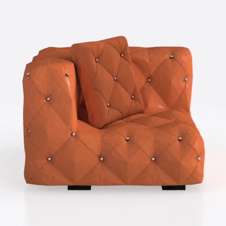 Contemporary Orange Leather Tufted Corner Armchair 3D Model