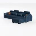 Modern Navy Blue Leather L Shaped Sectional Sofa 3D Model Left 45 Degree View