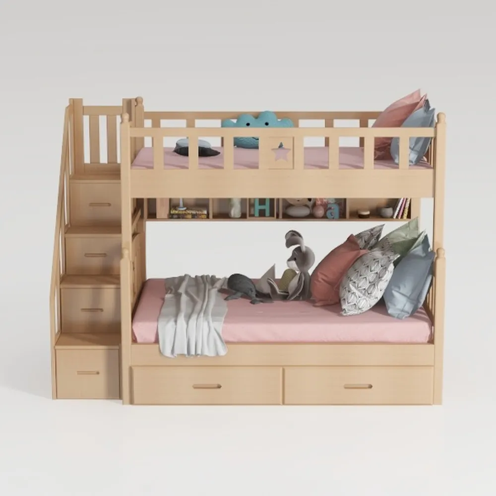 Linique Full XL Over Queen Wooden Bunk Bed with La